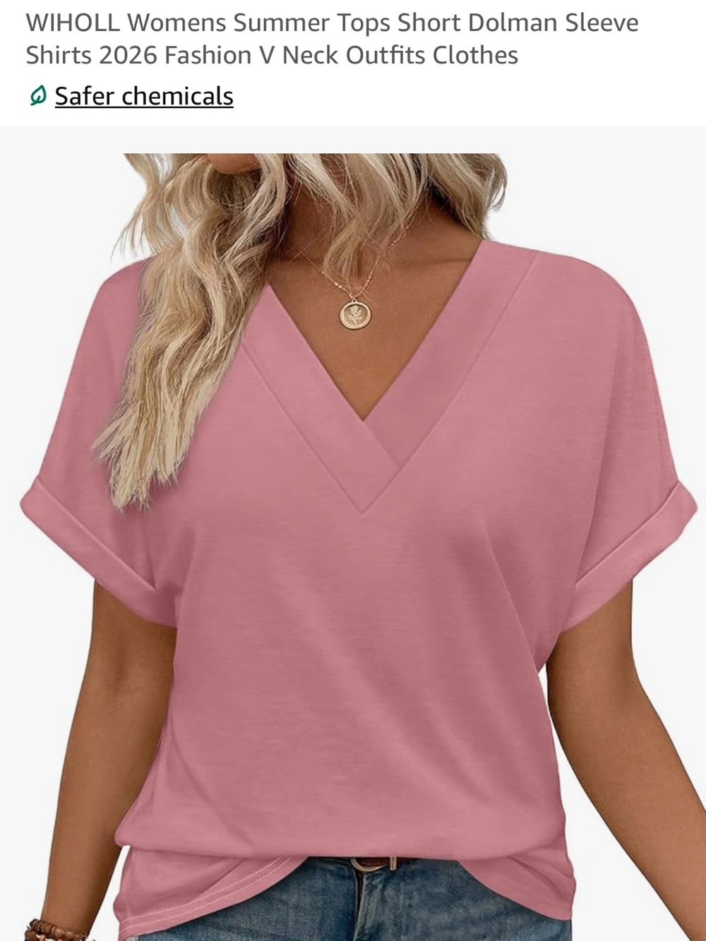 V‑Neck Short Dolman Sleeve Top in Dusty Rose — WIHOLL